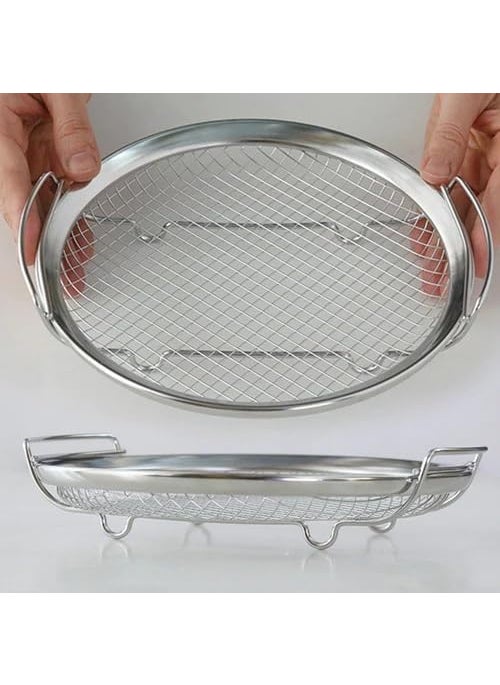 Gyanadh Oil Leakage Net in Stainless Steel Deep Fryer Oil Strainer Mesh Drain Plate Multipurpose Food Fryer Filter Basket Frying Sieve for Potato Chips Snacks Basket 24x225x4 CM