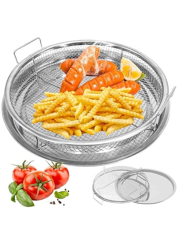 SHREESAMP Round Air Fryer Basket with Removable Tray NonStick Easy Cleanup Ideal for Crispy Snacks Meals Air Fryers Heat Distribution Washing Vegetables Fruits