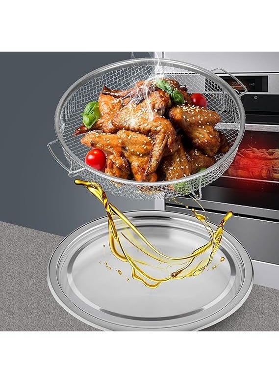 SHREESAMP Round Air Fryer Basket with Removable Tray NonStick Easy Cleanup Ideal for Crispy Snacks Meals Air Fryers Heat Distribution Washing Vegetables Fruits