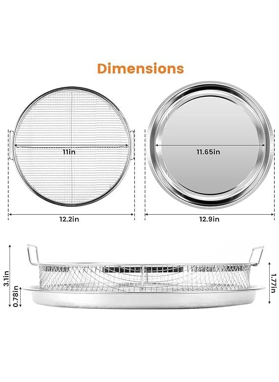 SHREESAMP Round Air Fryer Basket with Removable Tray NonStick Easy Cleanup Ideal for Crispy Snacks Meals Air Fryers Heat Distribution Washing Vegetables Fruits