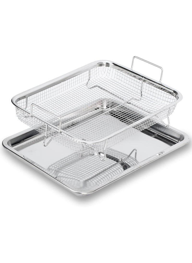 samusagya Air Fry Basket with Tray Stainless Steel Fryer Oven Accessories Baking Crispy Chicken Pan Non Stick Grill Rectangle French Fries