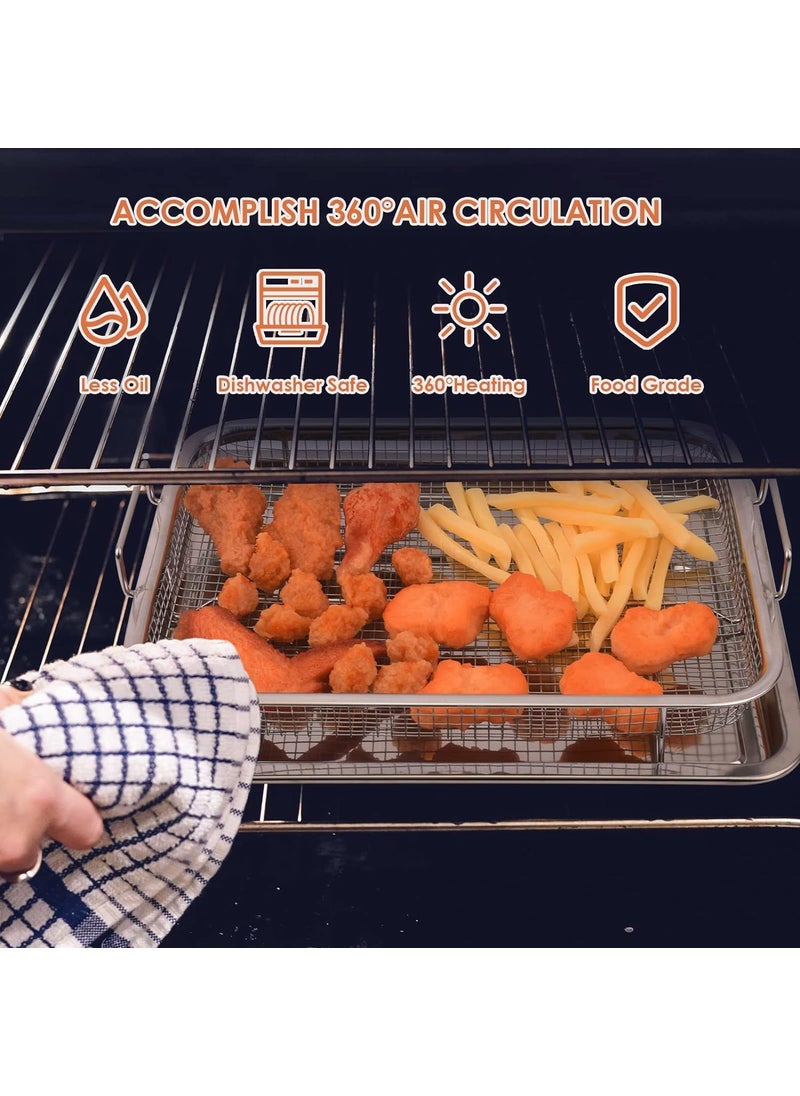 samusagya Air Fry Basket with Tray Stainless Steel Fryer Oven Accessories Baking Crispy Chicken Pan Non Stick Grill Rectangle French Fries