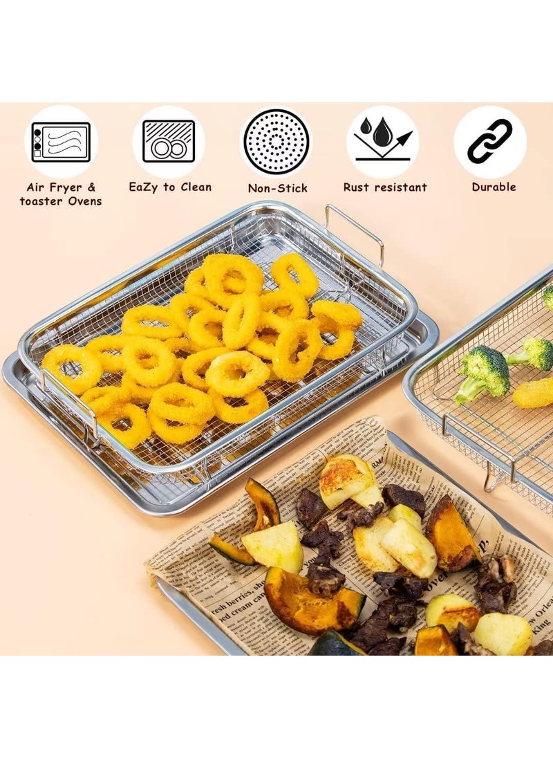 samusagya Air Fry Basket with Tray Stainless Steel Fryer Oven Accessories Baking Crispy Chicken Pan Non Stick Grill Rectangle French Fries