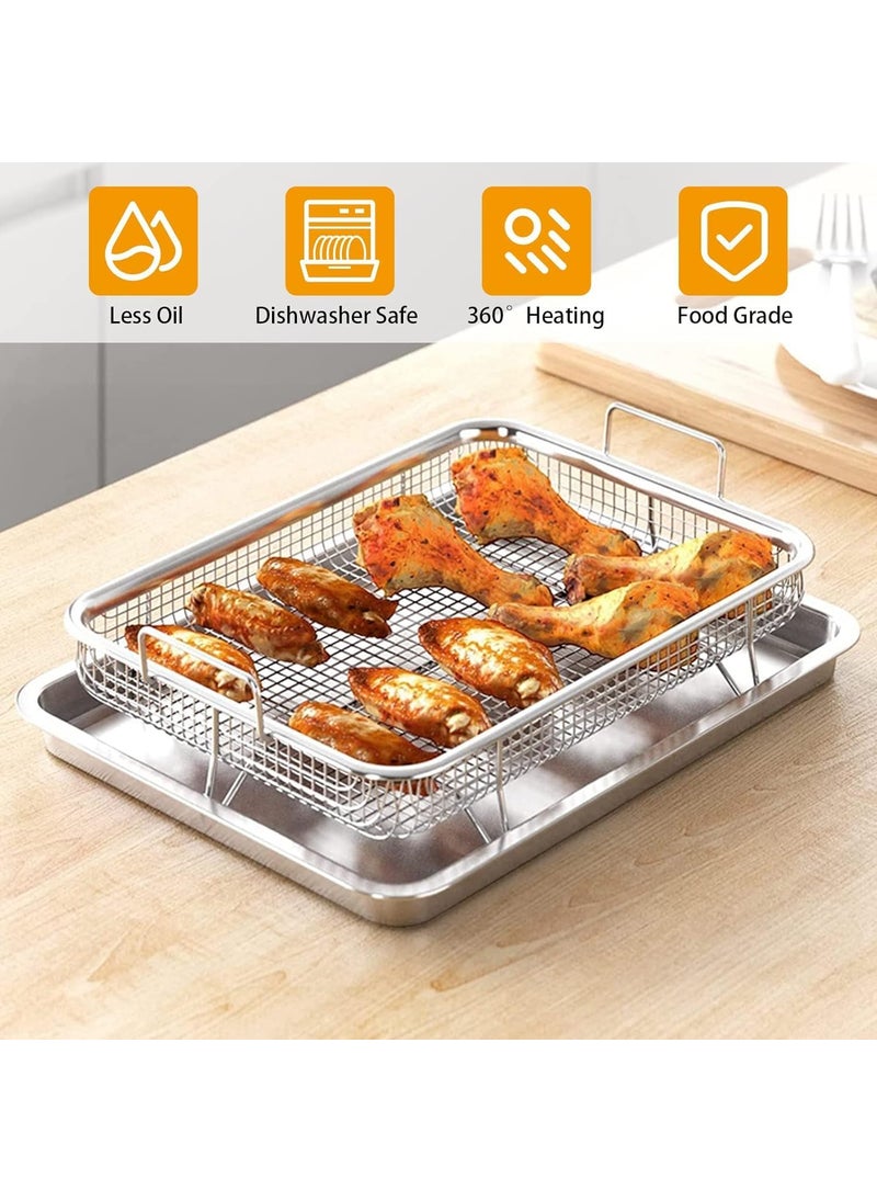 samusagya Air Fry Basket with Tray Stainless Steel Fryer Oven Accessories Baking Crispy Chicken Pan Non Stick Grill Rectangle French Fries