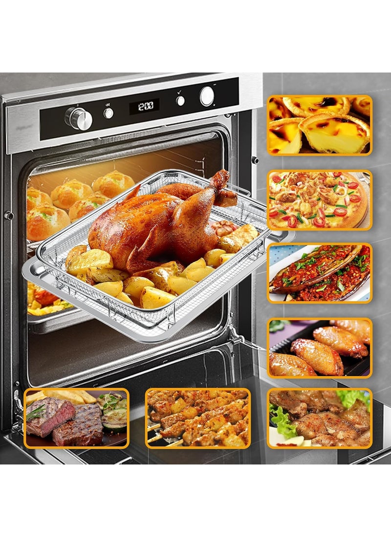Bhajanshree 2 Pcs Air Fryer Basket with Tray for Oven Stainless Steel Crisper NonStick Mesh Set Roasting French FriesChicken Crispy Foods Healthy Cooking Large Fry NonStickDishwasher Safe Combo