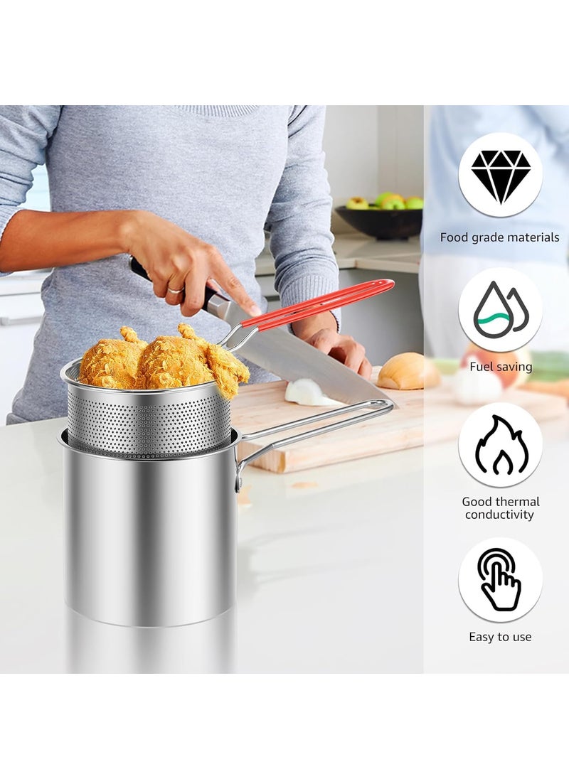 Kresal Fryer Pan Multifunctional Fryer Basket Stainless Steel Deep Fryer Pan Durable Portable Mini Long Handle Fryer Pan with Strainer for Home