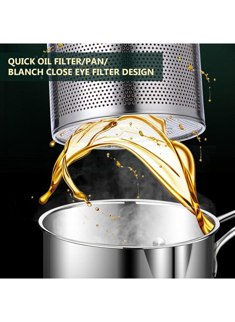 Kresal Fryer Pan Multifunctional Fryer Basket Stainless Steel Deep Fryer Pan Durable Portable Mini Long Handle Fryer Pan with Strainer for Home