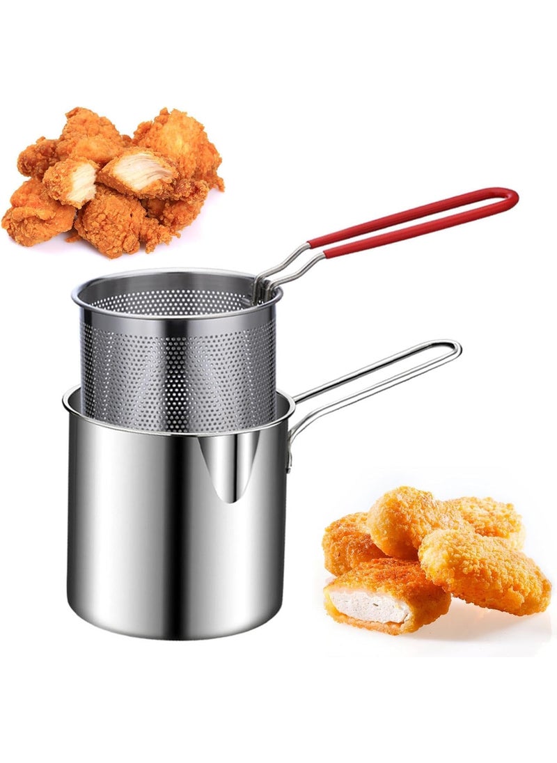 Kresal Fryer Pan Multifunctional Fryer Basket Stainless Steel Deep Fryer Pan Durable Portable Mini Long Handle Fryer Pan with Strainer for Home