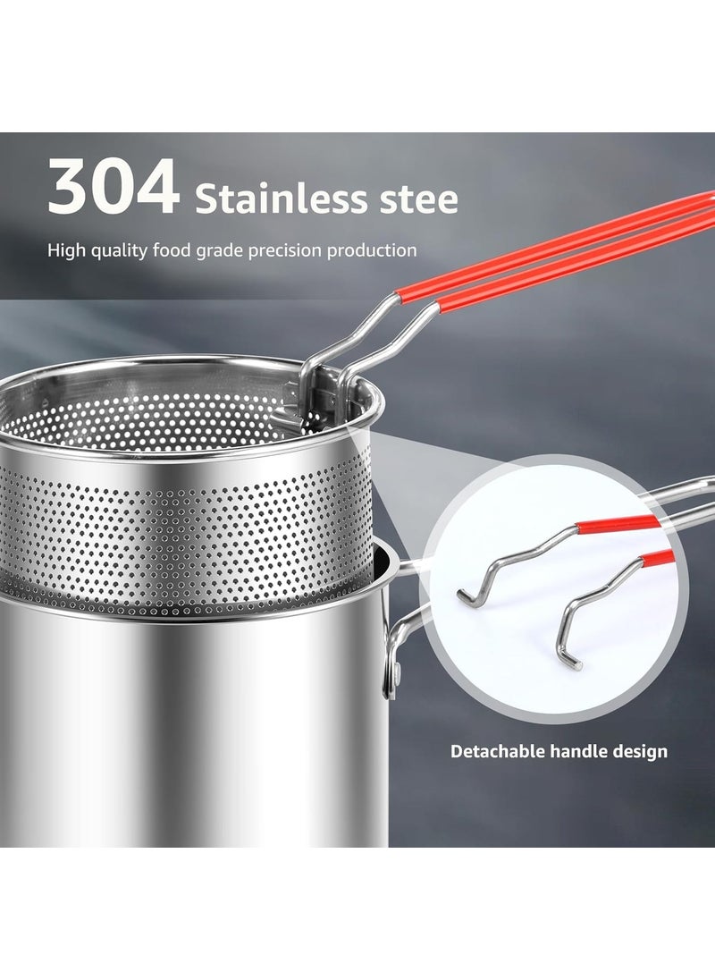 Kresal Fryer Pan Multifunctional Fryer Basket Stainless Steel Deep Fryer Pan Durable Portable Mini Long Handle Fryer Pan with Strainer for Home
