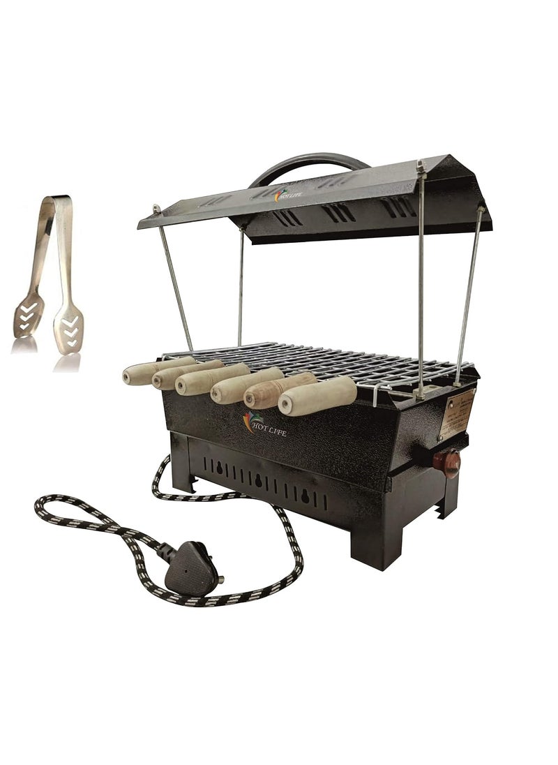 HOTBERG Hot Berg 2In1 Electric Non Electric Barbeque Grill 6 Wooden Handle SkewersOne Grill StandHand GlovesSteel Tong Black Free Standing