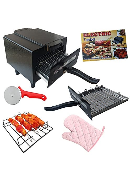 BNBrights Favorite Feast Mini electric tandoor and grill barbecue for homePizza Making MacineGrill barbecuecombo tandoor1 year warranty Black