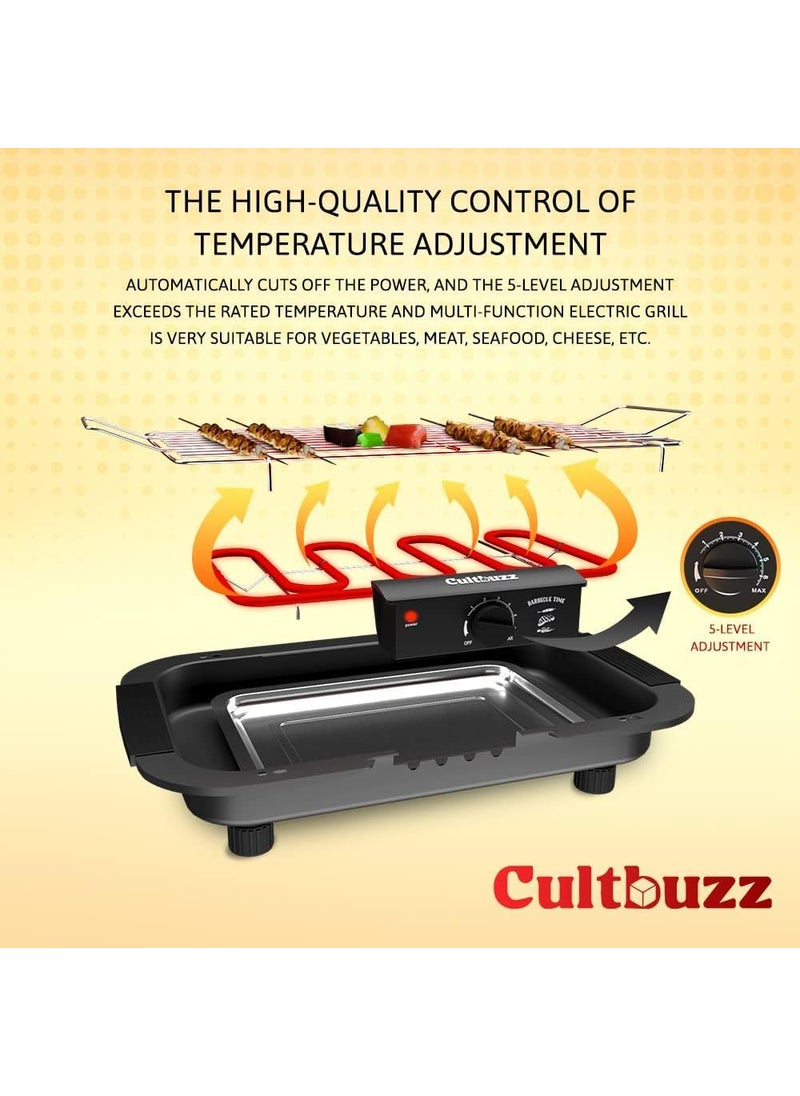 Cultbuzz Electric Barbecue Grill Smokeless Portable Adjustable Temperature Control 2000 Watt Indoor and Outdoor Water Filled Drip Tray Removable BBQ BBQ Cheese Greater