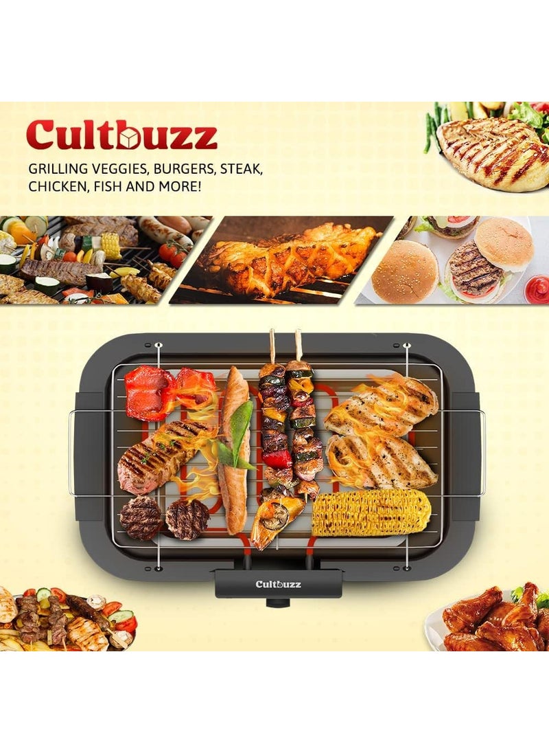 Cultbuzz Electric Barbecue Grill Smokeless Portable Adjustable Temperature Control 2000 Watt Indoor and Outdoor Water Filled Drip Tray Removable BBQ BBQ Cheese Greater