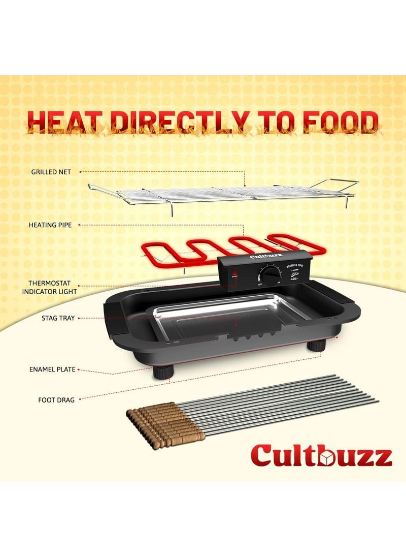 Cultbuzz Electric Barbecue Grill Smokeless Portable Adjustable Temperature Control 2000 Watt Indoor and Outdoor Water Filled Drip Tray Removable BBQ BBQ Cheese Greater