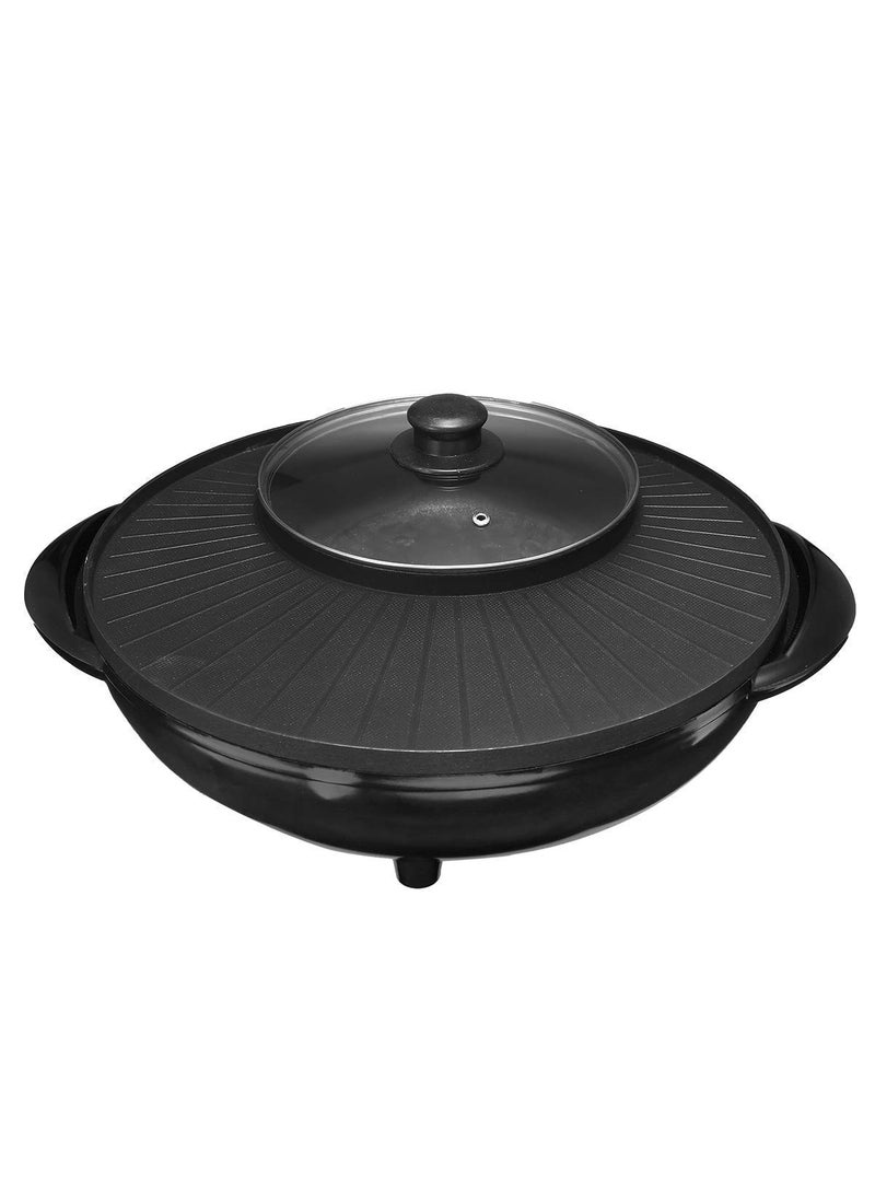 Delavala Electric Grill Indoor Hot Pot Multi functional Indoor Teppanyaki Grill with Glass Lid