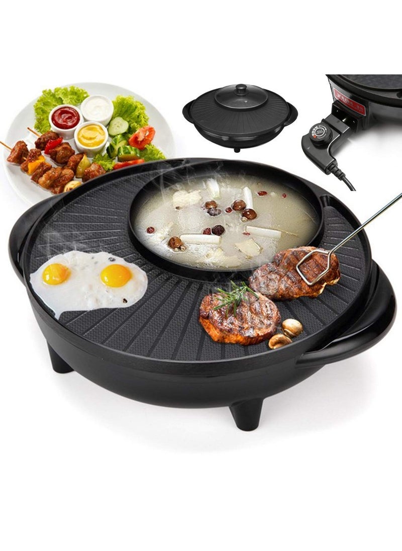 Delavala Electric Grill Indoor Hot Pot Multi functional Indoor Teppanyaki Grill with Glass Lid