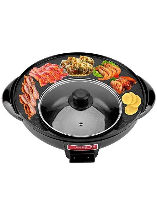 Delavala BBQ Pan 1500W 2 In 1 Electric Pan Hot Pot BBQ Frying Cook Grill Kitchen Electric Hot Pot