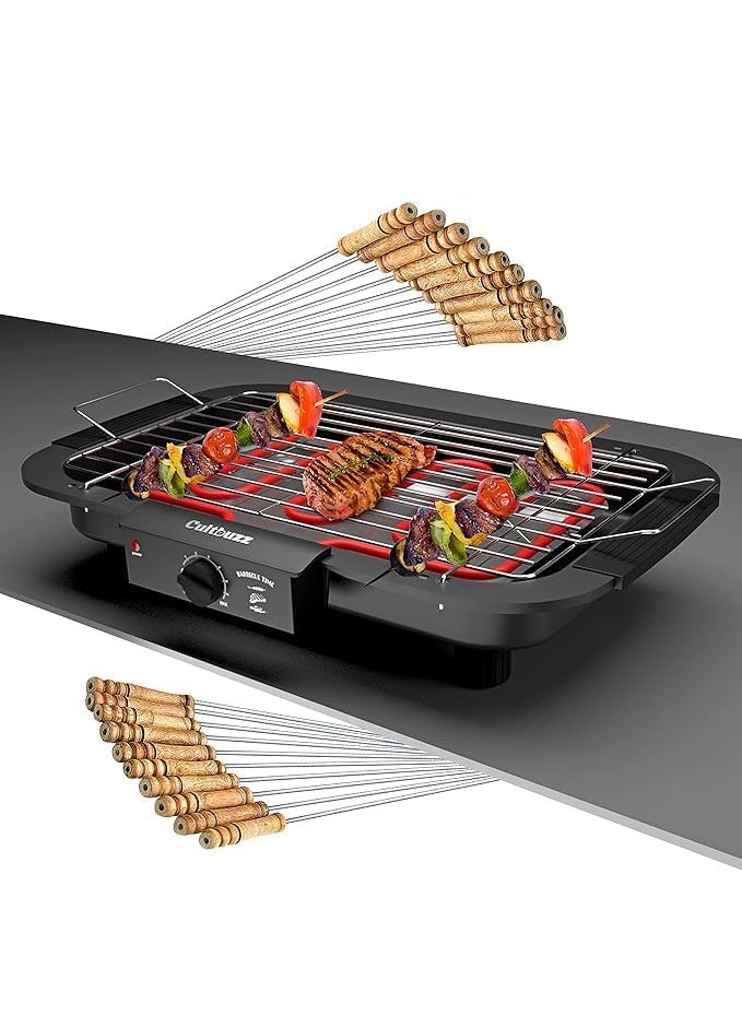 HENIRAG 2000W Electric Smokeless Portable Adjustable Temperature Control IndoorOutdoor Barbeque Grill Set For Home Removable Water Filled Drip TrayBlackElectric Bbq With Skewers Free Standing