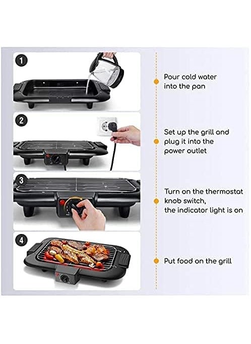 GLOWICK Electric Barbeque Grill 2000w Tandoori Maker Temperature Control Barbeque Grill for Removable Water Filled Drip Tray 1Pcs
