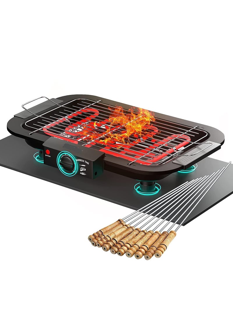 PATTAR 2000W Electric Smokeless Portable Adjustable Temperature Control IndoorOutdoor Barbeque Grill Set For Home Removable Water Filled Drip Tray With 12 SkewersPack Of 1Black Free