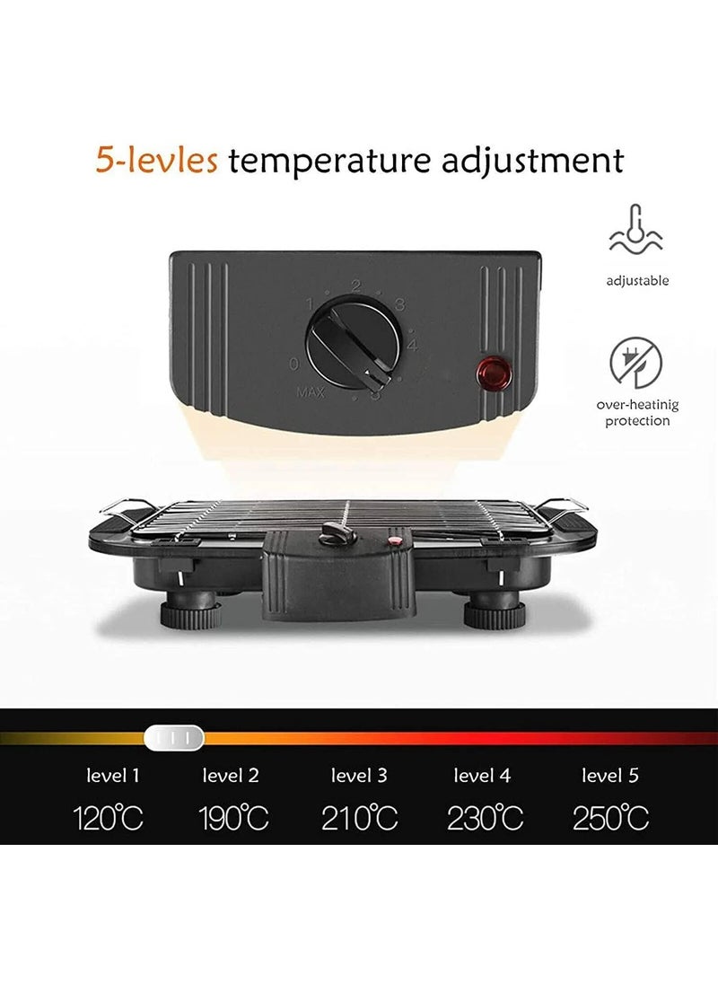 PATTAR 2000W Electric Smokeless Portable Adjustable Temperature Control IndoorOutdoor Barbeque Grill Set For Home Removable Water Filled Drip Tray With 12 SkewersPack Of 1Black Free