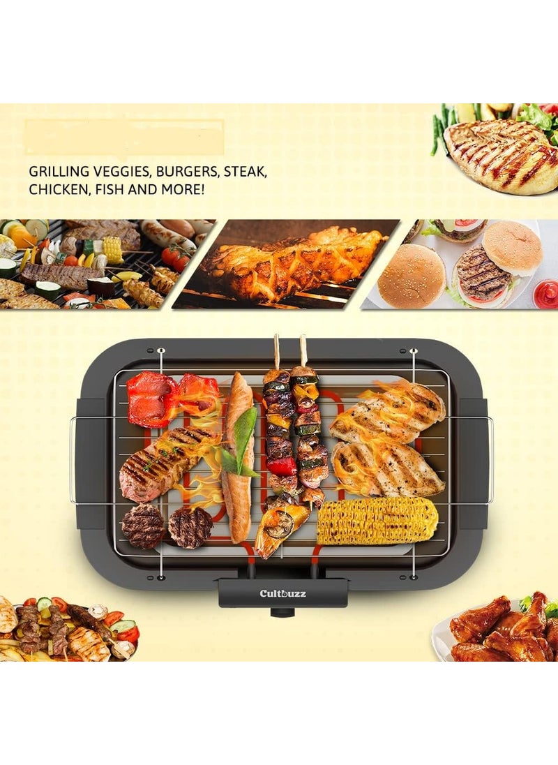 PATTAR 2000W Electric Smokeless Portable Adjustable Temperature Control IndoorOutdoor Barbeque Grill Set For Home Removable Water Filled Drip Tray With 12 SkewersPack Of 1Black Free