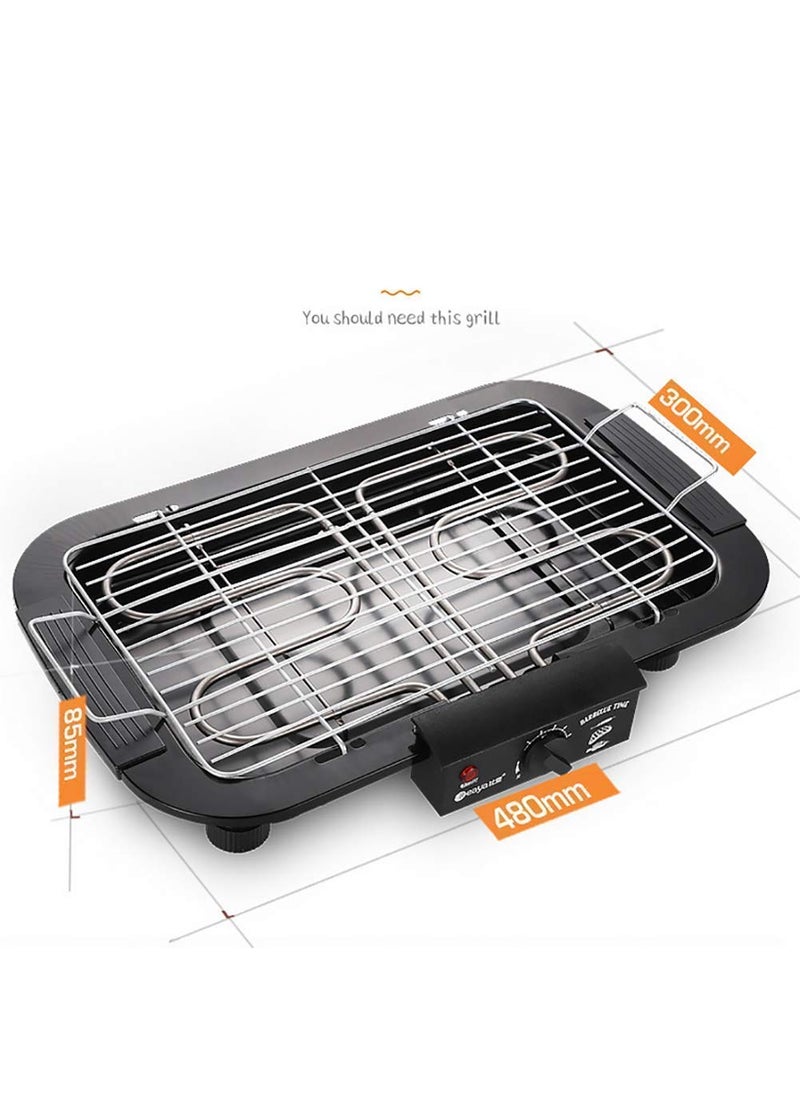 HOMETIC 2000W Electric Smokeless Portable Adjustable Temperature Control Indoor And Outdoor Barbeque Grill Set for Home Removable Water Filled Drip Tray Black Electric Bbq with Skewers
