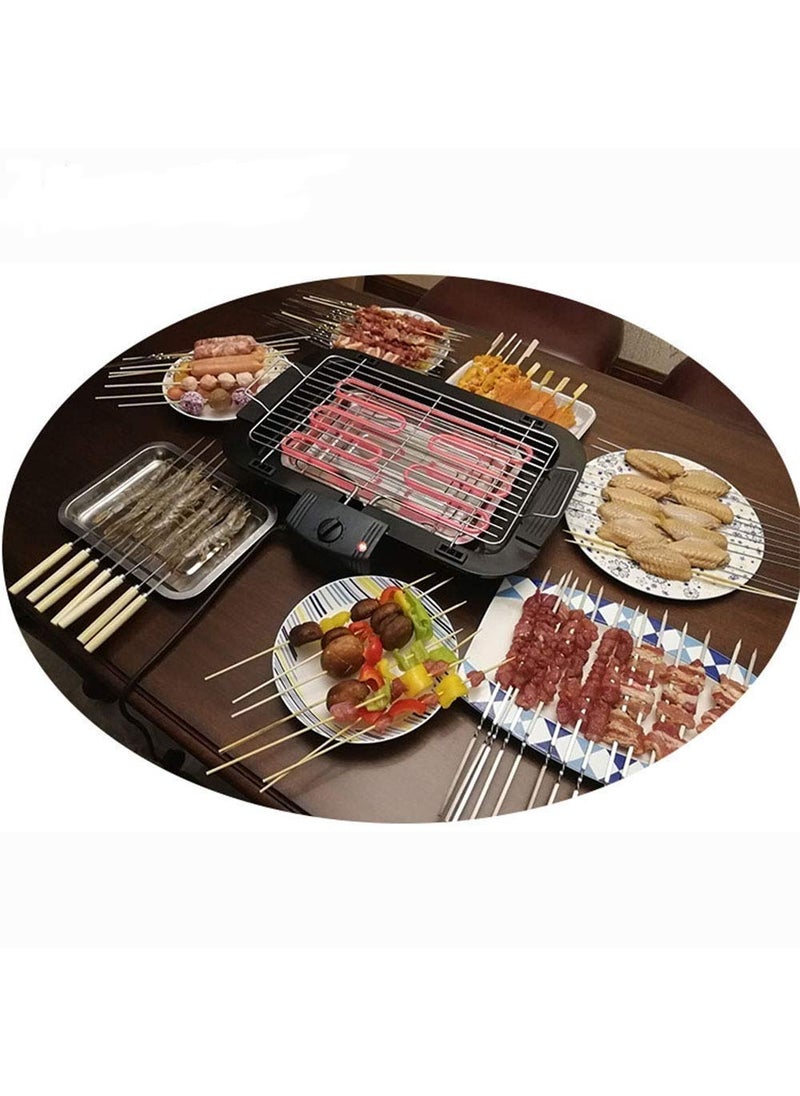 HOMETIC 2000W Electric Smokeless Portable Adjustable Temperature Control Indoor And Outdoor Barbeque Grill Set for Home Removable Water Filled Drip Tray Black Electric Bbq with Skewers