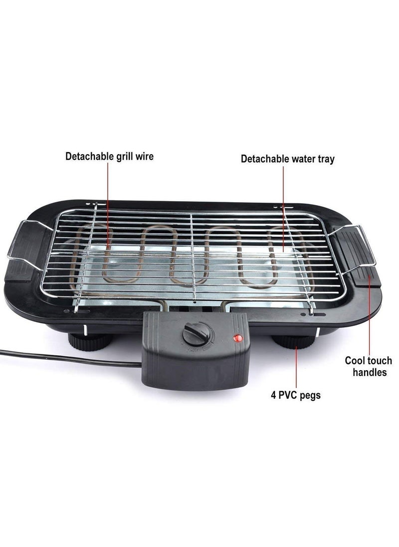 HOMETIC 2000W Electric Smokeless Portable Adjustable Temperature Control Indoor And Outdoor Barbeque Grill Set for Home Removable Water Filled Drip Tray Black Electric Bbq with Skewers