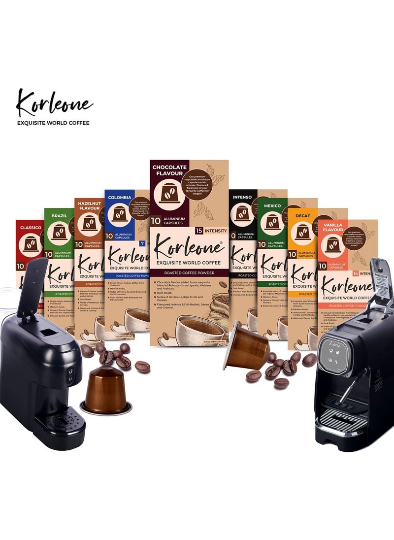 Korleone LARIO Espresso Ristretto Lungo Americano Coffee Machine 30 Capsules Complimentary Black White