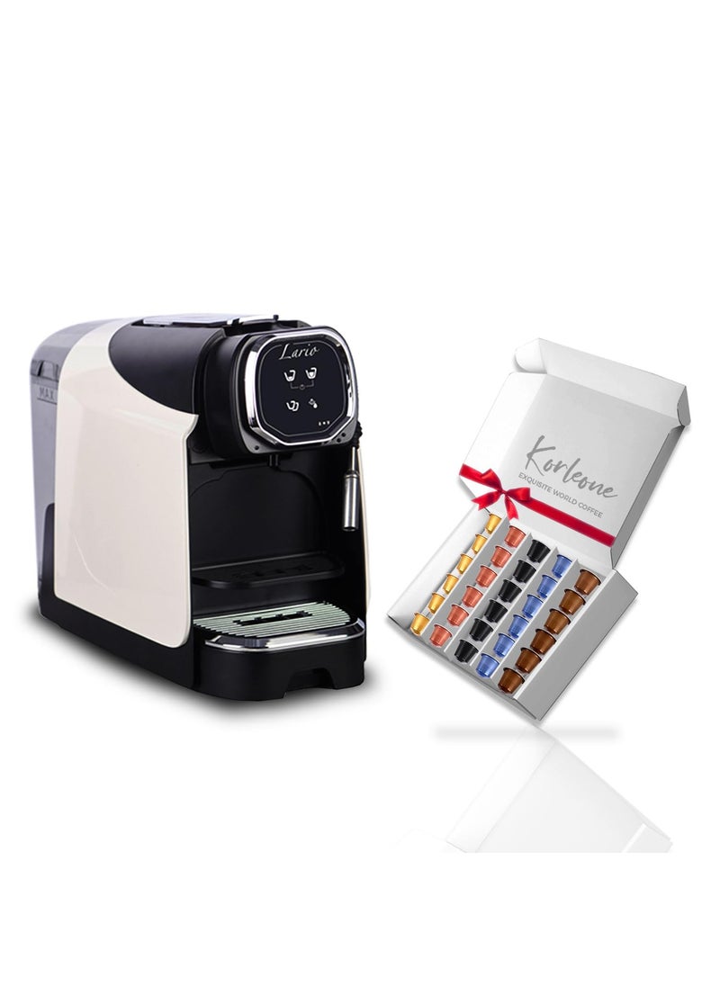 Korleone LARIO Espresso Ristretto Lungo Americano Coffee Machine 30 Capsules Complimentary Black White