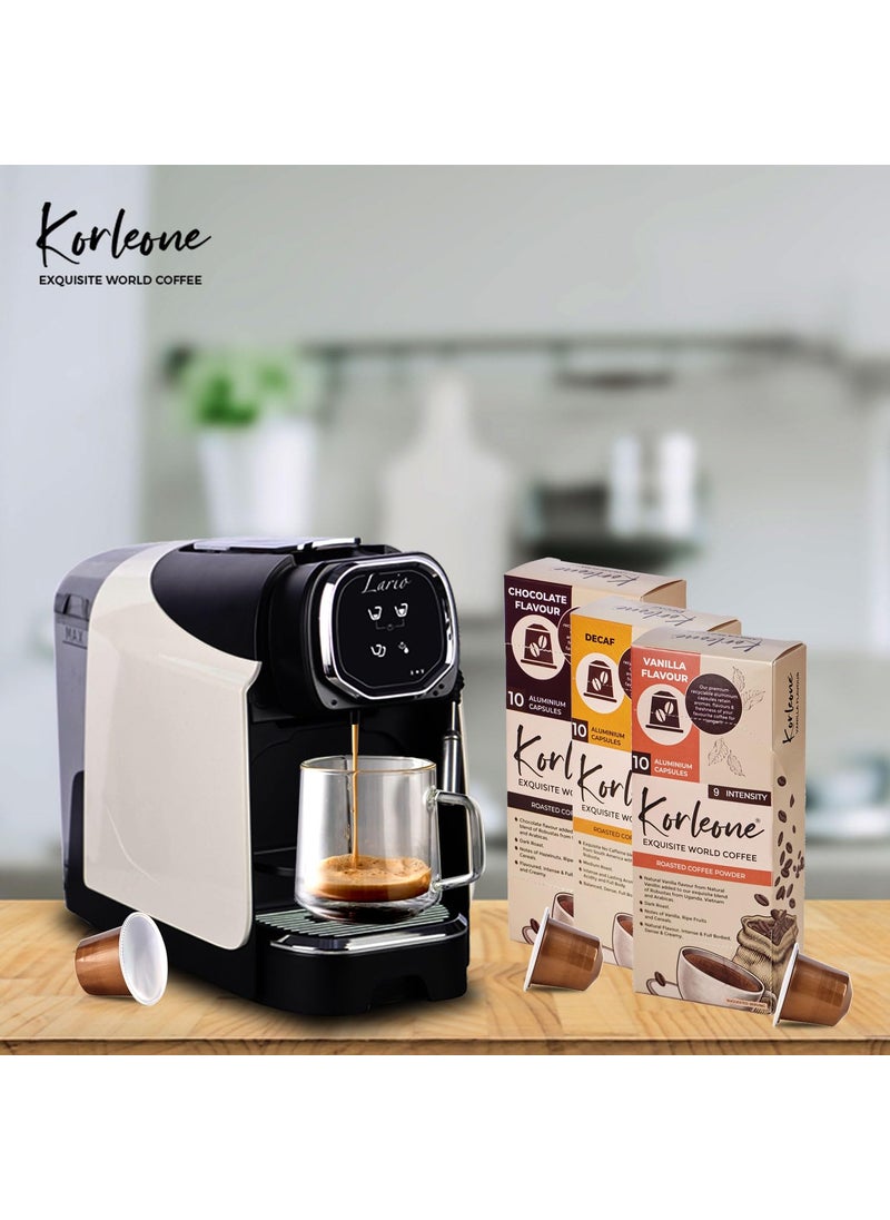 Korleone LARIO Espresso Ristretto Lungo Americano Coffee Machine 30 Capsules Complimentary Black White