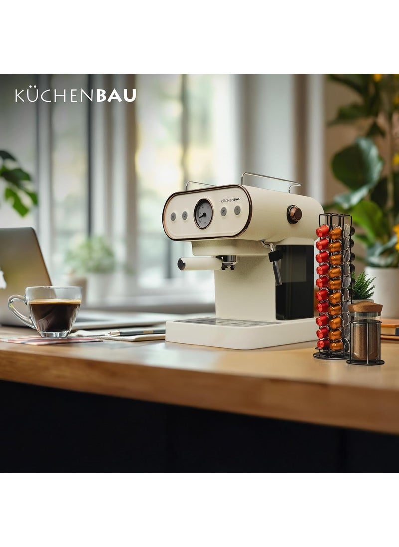 KUCHENBAU Der Espresso Coffee Machine for Home Office With Foaming Milk Frother Wand for Espresso Cappuccino Latte and Mocha Steam Espresso Compatible with Coffee Pods Coffee Powder