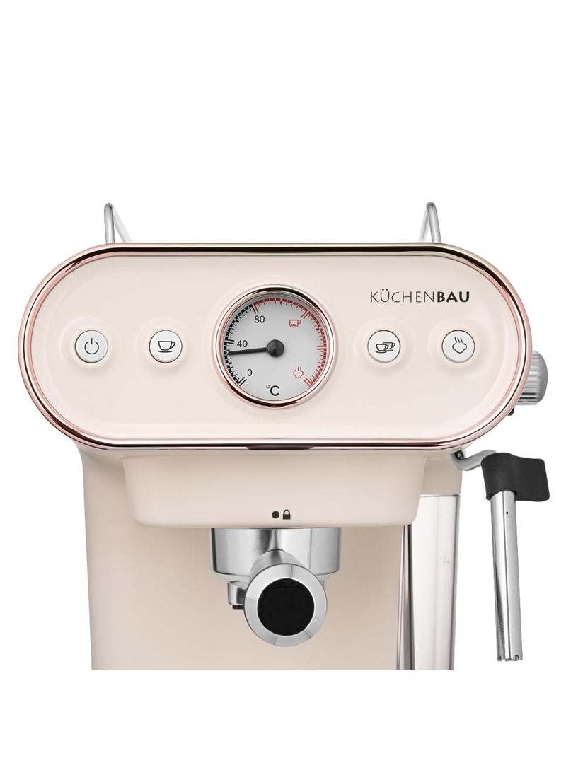 KUCHENBAU Der Espresso Coffee Machine for Home Office With Foaming Milk Frother Wand for Espresso Cappuccino Latte and Mocha Steam Espresso Compatible with Coffee Pods Coffee Powder