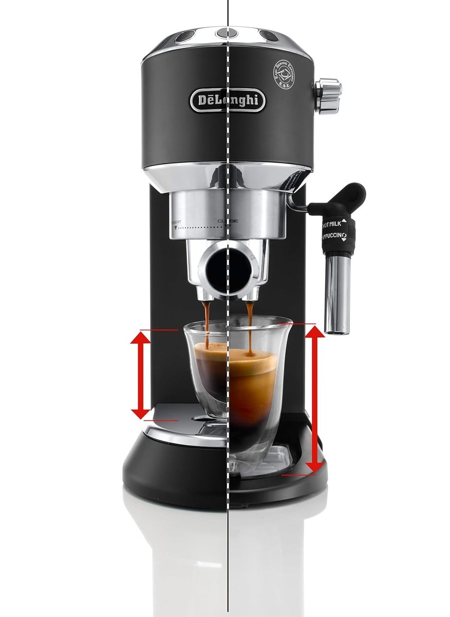 DeLonghi EC685BK Dedica Style Pump Espresso Coffee Machine Espresso Cappuccino Latte More Recipe OptionsCoffee Maker Machine for Home 15 Bar Pressure 1350 WFree Demo InstallationBlack
