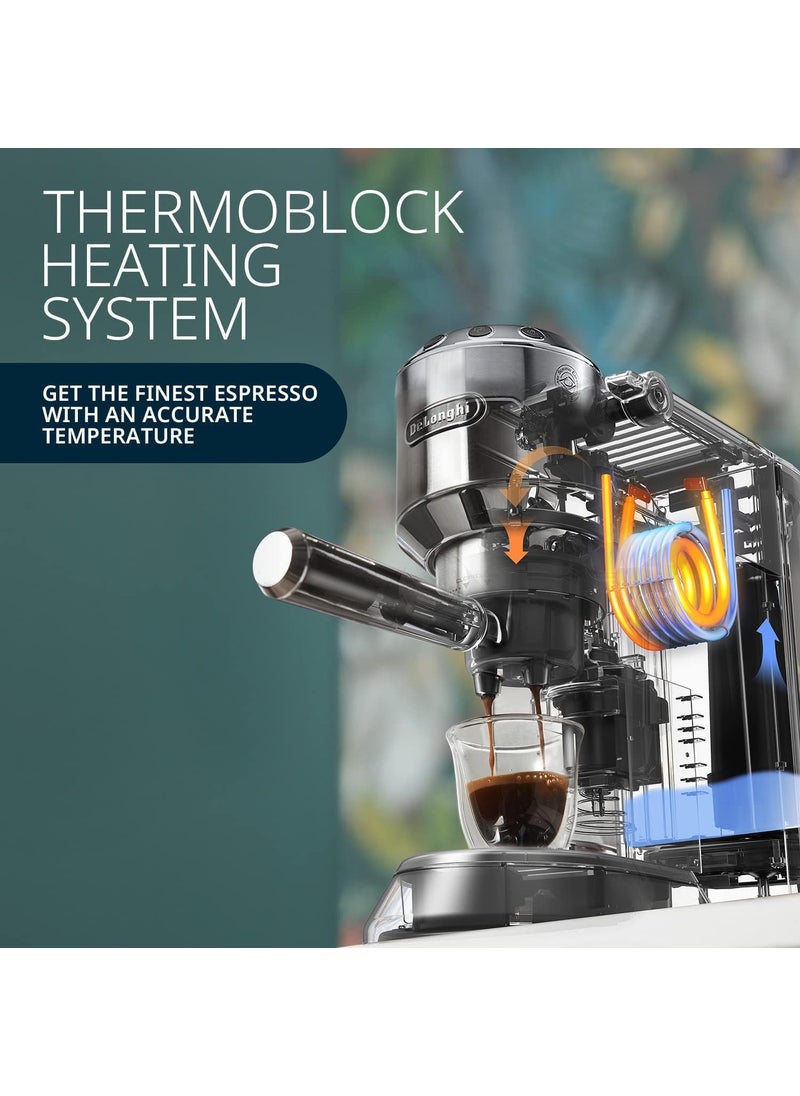 DeLonghi EC685BK Dedica Style Pump Espresso Coffee Machine Espresso Cappuccino Latte More Recipe OptionsCoffee Maker Machine for Home 15 Bar Pressure 1350 WFree Demo InstallationBlack