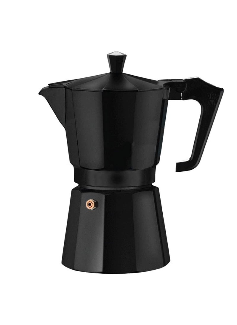 HETZON SALES Aluminum Stovetop Espresso Maker 6Cup Moka Pot Percolator Italian Coffee Maker Filter Kaapi Coffee Espresso Gas or Electric Stovetop Black 300 ml