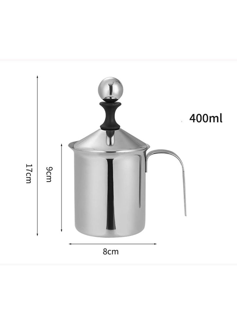 PRSVIKE Stainless Steel Milk Frother 400 ML Manual Coffee Milk Frother Pump With Double Mesh Coffee Foam Maker For Hot Cold Hand Mixer For Beater Coffee Latte Cappuccino Chocolate Pack Of 1