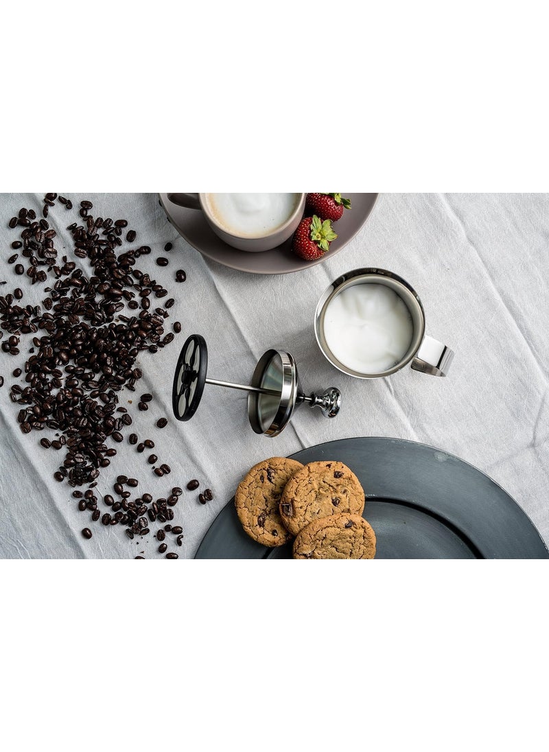 DWARIYAN Stainless Steel Milk Frother Coffee Frother BlenderManual Coffee Beater for CappuccinoFoam Maker for Hot and Cold Coffee Milk with Double Froth Pump Handle Lid400ml Silver