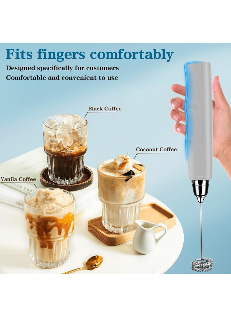 BSRGMS Milk Frother Handheld for Coffee Electric Whisk 3 Speed Adjustable Drink Mixer with Stainless 3 Whisks Rechargeable Hand Frother Wand Foam Maker for Latte Cappuccino Matcha Egg Silver