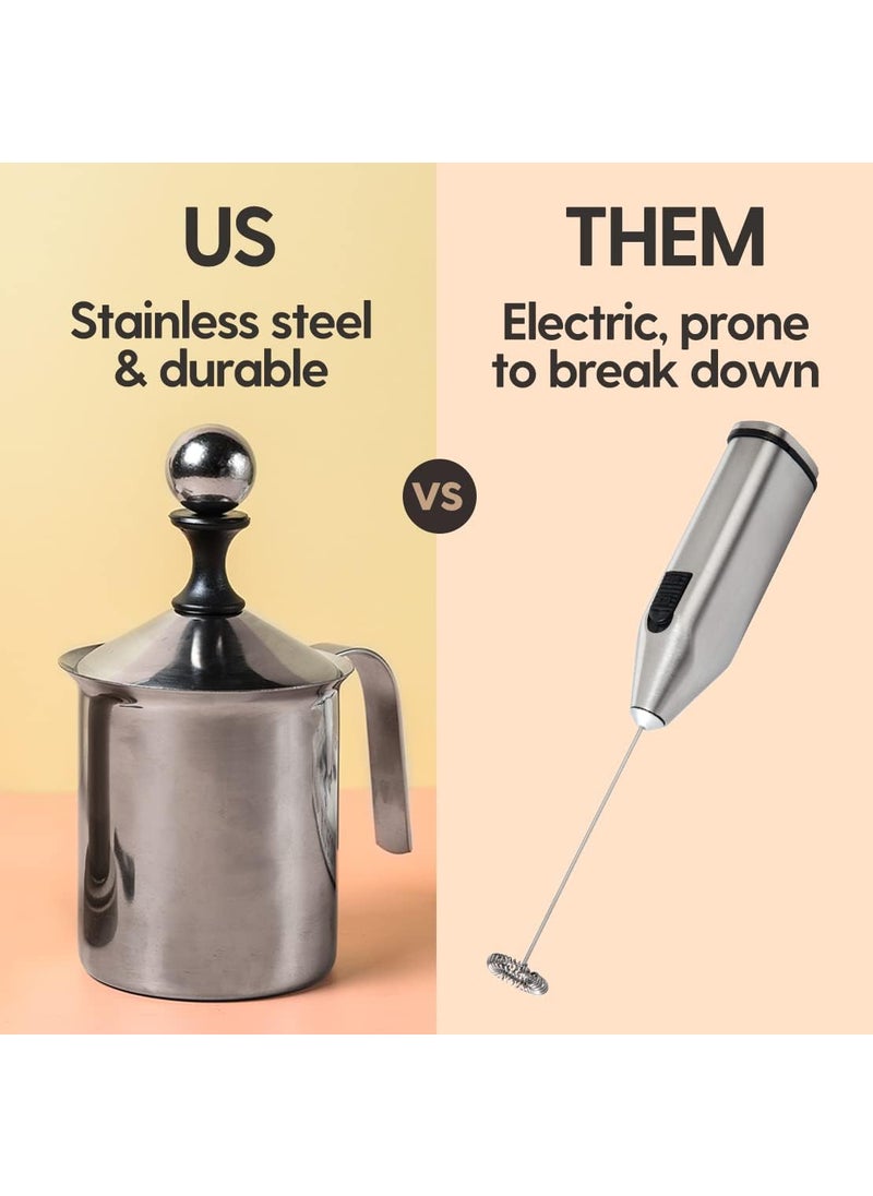 AASTIK SALES Freezer stainless steel milk frother cappuccino coffee frother double froth pump manual milk frother stainless steel hand pump 400ml