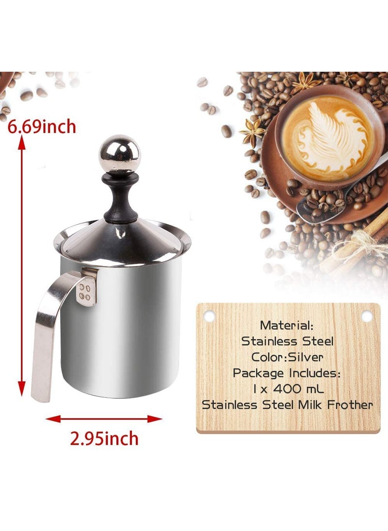 HandyTrendy Stainless Steel Milk Frother for Hot and Cold Coffee Coffee Foam Maker Stainless Steel Hand Pump Milk Frother Manual Operated Milk Foam Maker 400ML