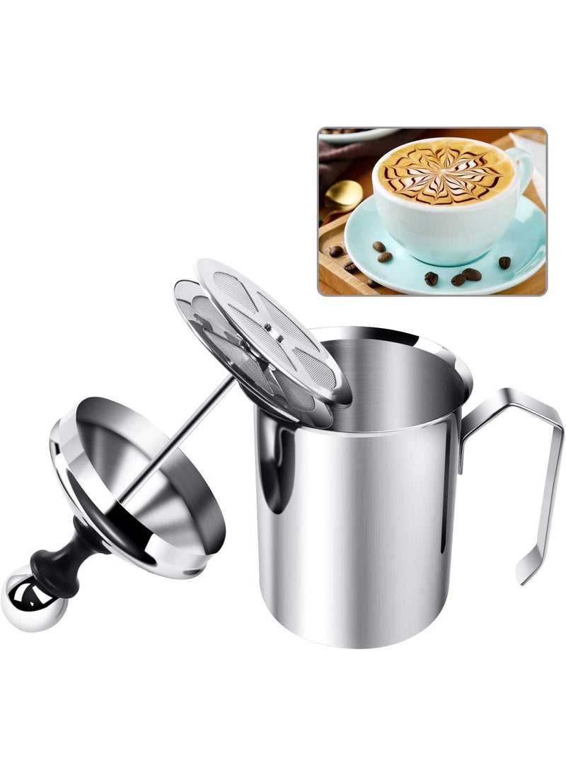 MIVARTH Stainless Steel Milk Frother Coffee Frother BlenderManual Coffee Beater for CappuccinoFoam Maker for Hot and Cold Coffee Milk with Double Froth Pump Handle Lid400ml