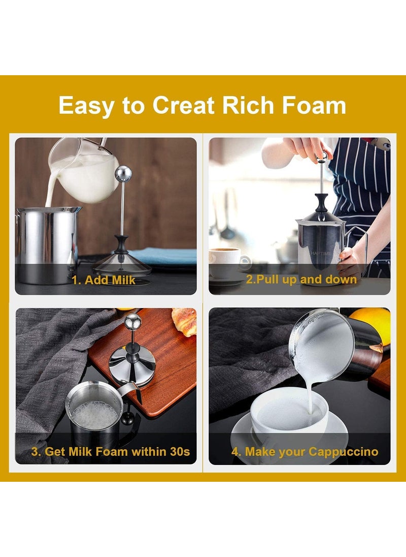 MIVARTH Stainless Steel Milk Frother Coffee Frother BlenderManual Coffee Beater for CappuccinoFoam Maker for Hot and Cold Coffee Milk with Double Froth Pump Handle Lid400ml