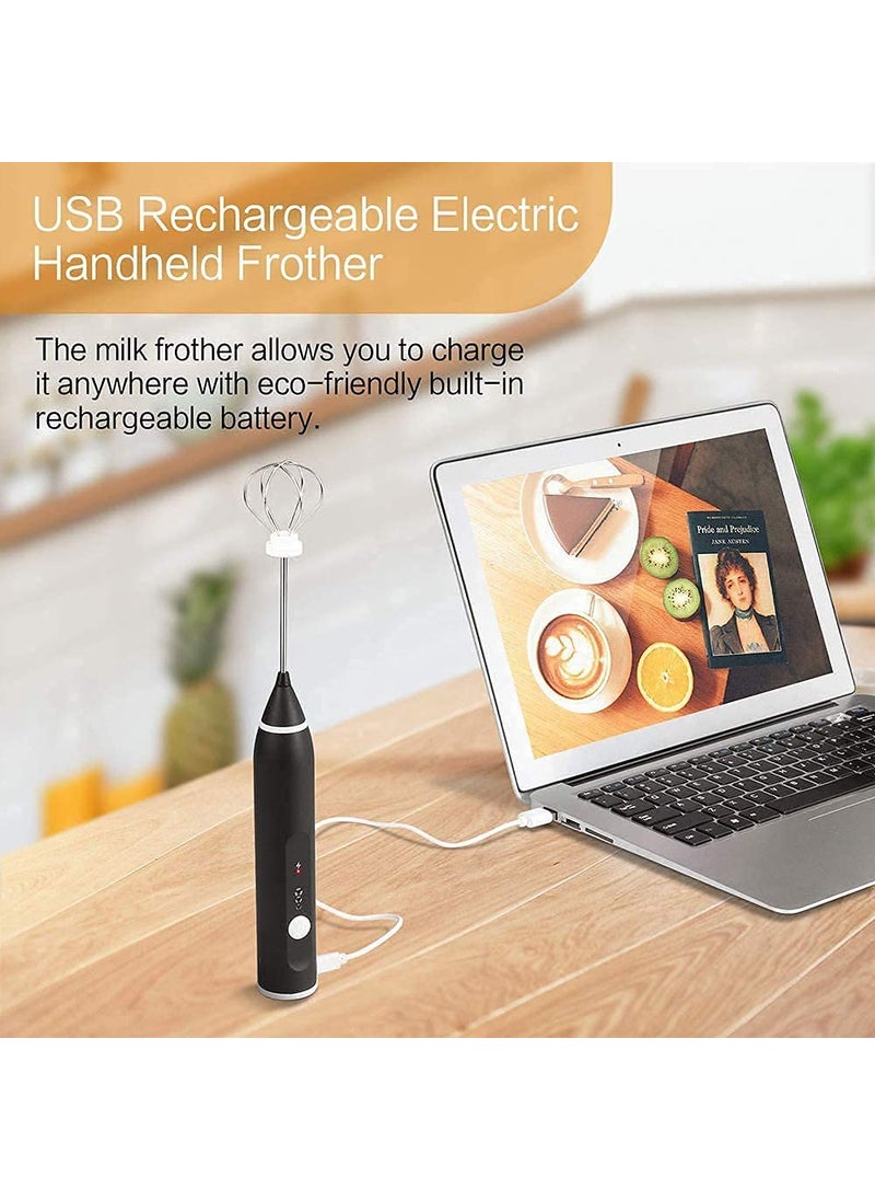 Milk Frother Handheld Calyrex USB Rechargeable Electric Foam Maker for Coffee 3 Speeds Mini Milk Foamer Drink Mixer with 2 Whisks for Bulletproof Coffee Keto Frappe Latte Cappuccino Hot Chocolate
