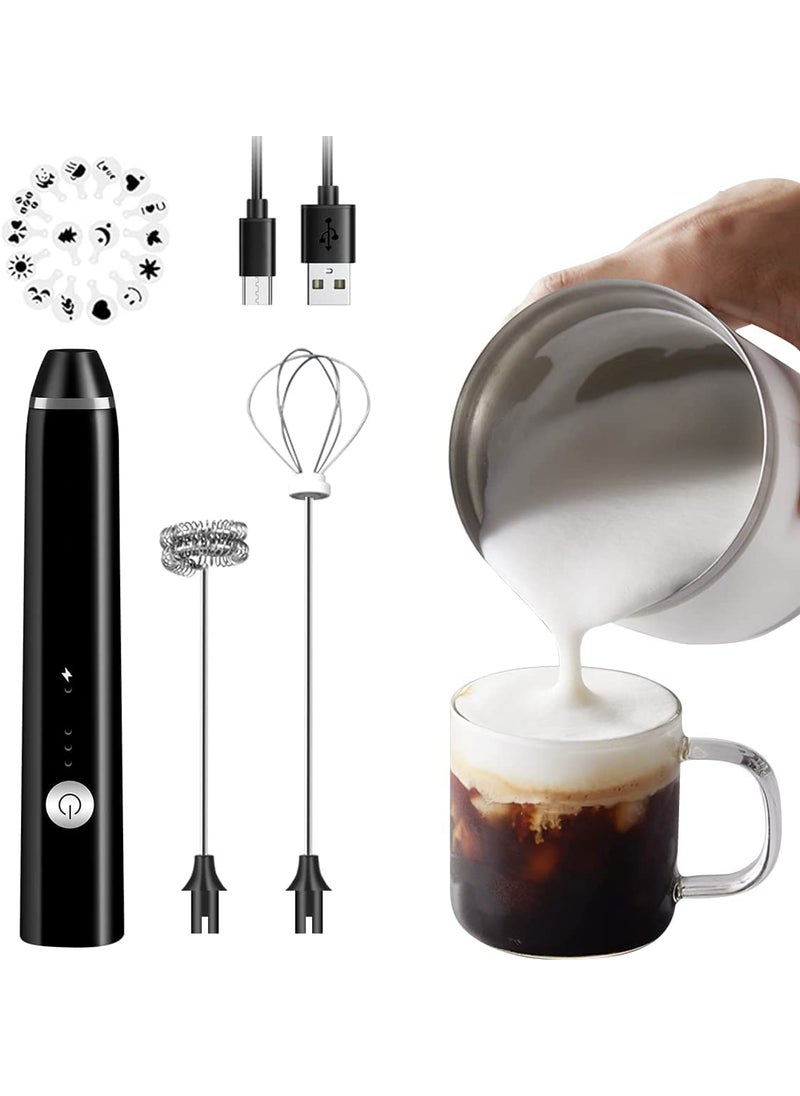 Milk Frother Handheld Calyrex USB Rechargeable Electric Foam Maker for Coffee 3 Speeds Mini Milk Foamer Drink Mixer with 2 Whisks for Bulletproof Coffee Keto Frappe Latte Cappuccino Hot Chocolate