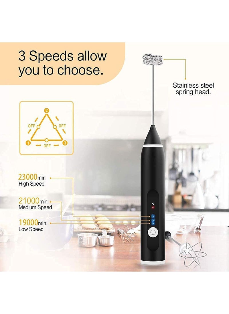 Milk Frother Handheld Calyrex USB Rechargeable Electric Foam Maker for Coffee 3 Speeds Mini Milk Foamer Drink Mixer with 2 Whisks for Bulletproof Coffee Keto Frappe Latte Cappuccino Hot Chocolate