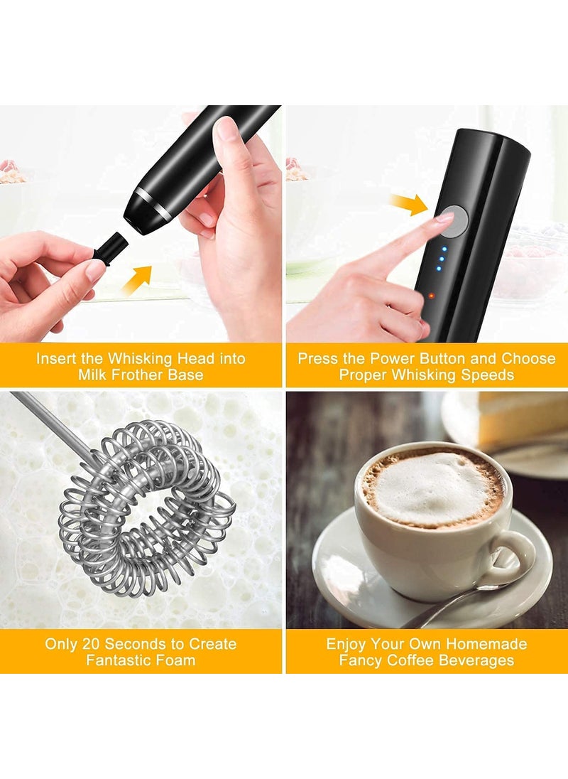 Milk Frother Handheld Calyrex USB Rechargeable Electric Foam Maker for Coffee 3 Speeds Mini Milk Foamer Drink Mixer with 2 Whisks for Bulletproof Coffee Keto Frappe Latte Cappuccino Hot Chocolate