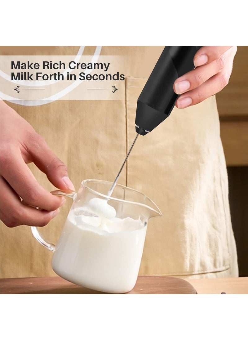 Hoocen Milk Frother for Coffee Stocking Stuffers for Men Christmas Gift for Men Electric Whisk Drink Mixer Battery Powered Foam Maker Mini Mixer and Coffee Blender Black