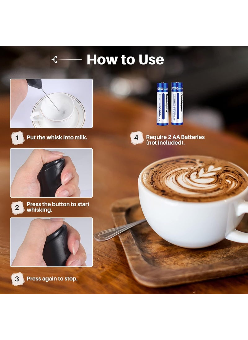 Hoocen Milk Frother for Coffee Stocking Stuffers for Men Christmas Gift for Men Electric Whisk Drink Mixer Battery Powered Foam Maker Mini Mixer and Coffee Blender Black